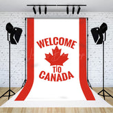 Lofaris Red White Stripe Maple Welcome To Canada Backdrop